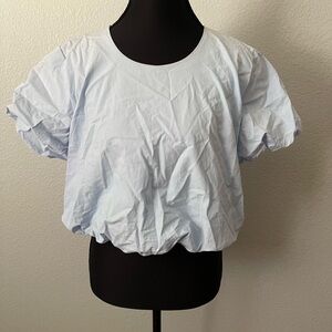 Lulu's Light Blue Puff Sleeve Cropped Top